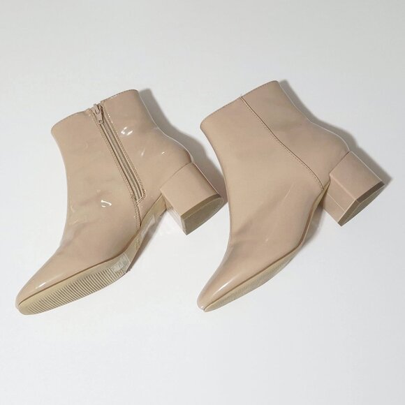 EUC Forever 21 blush nude faux patent leather heeled bootie, US 5.5, EU 36.5 - Picture 3 of 9